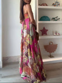 Ethnic Floral Print Off Shoulder A-line Maxi Dress