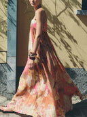Ethnic Floral Print Off Shoulder A-line Maxi Dress