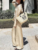 Geometric Letter Print Shirt Wide Leg Suit-Pants