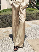 Geometric Letter Print Shirt Wide Leg Suit-Pants