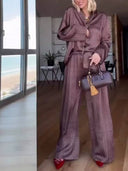 Geometric Letter Print Shirt Wide Leg Suit-Pants