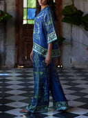 Ocean Elegance Botanical Print Elastic Waist Loose Wide Leg Pants