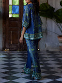 Ocean Elegance Botanical Print Elastic Waist Loose Wide Leg Pants