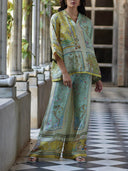 Casual Unique Digital Print Loose Elastic Waist Pocket Wide Leg Pants