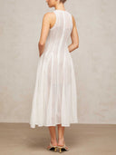 Elegant Hollow Lace Slim Sleeveless Swing Midi Dress