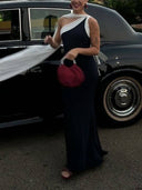 Contrast Color Oblique Shoulder Ribbon Dress