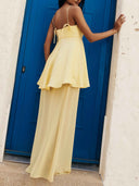 Elegant Spaghetti Strap Top See-Through Long Skirt Two-Piece Set