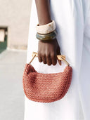 Metal Handle Straw Bag
