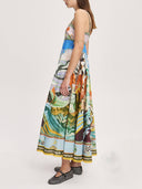 Casual Unique Pattern Print Suspenders Loose Maxi Dress