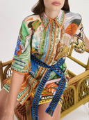 Unique Casual Graphic Print Waist Tie Mini Dress