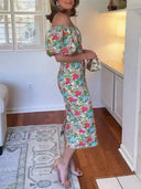 Bubble-Sleeve Floral Dress