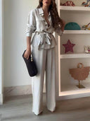 Classic Linen Elastic Waist Pocket Loose Wide Leg Pants