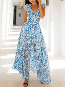 Deep V-neck Floral Hollow Maxi Dress