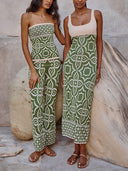 Spring-Inspired Tile Print Slim-Fit Stretch Knit Jacquard Pants