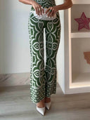 Spring-Inspired Tile Print Slim-Fit Stretch Knit Jacquard Pants