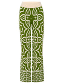 Spring-Inspired Tile Print Slim-Fit Stretch Knit Jacquard Pants
