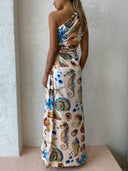 Exquisite Shell Print Side Slit Maxi Dress