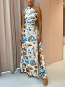 Exquisite Shell Print Side Slit Maxi Dress