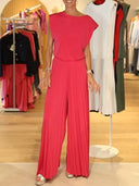Sleeveless T-shirt And Wide Leg Pants Suit