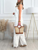 Exquisite Floral Lace Hollow Shirt Collar Tank Top