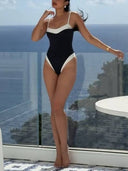 Minimalist Black And White Color Contrast One Piece Swimsuit
