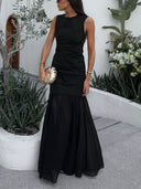 Elegant Casual Open Back Draped Maxi Dress