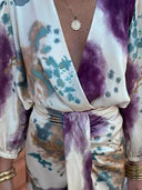 Unique Print V-Neck Shirt And Skirt Suit