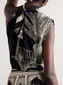 Tropical Palm Leaf Print One-shoulder Tank Top
