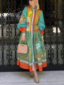 Unique Linen Ocean Animal Print Cardigan Belted Maxi Dress