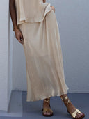 Elegant Pleated Slit Versatile Skirt