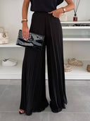 Fashionable Elastic Waist Pleated Wide-Leg Pants