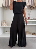 Fashionable Round Neck Padded Shoulder Top