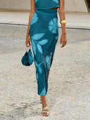 Exquisite Plant And Flower Print Slit Skirt