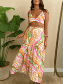 Unique Print Suspender And Skirt Two-Piece Set