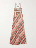 Elegant Crochet Printed Open Back Maxi Dress