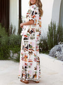 Casual Vacation Desert Palm Print Wide-leg Pants
