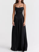 Elegant French Tie Slim Backless Evening Gown Maxi Dress