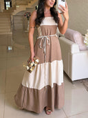 Casual Contrast Panel Square Neck Maxi Dress