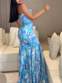 Halter Neck Tube Top Printed Dress