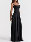 Elegant French Tie Slim Backless Evening Gown Maxi Dress