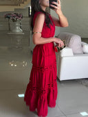 Vintage Sleeveless Lace Embroidered Hollow Maxi Dress