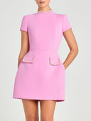 Elegant and Sweet Scent Pearl Trim Short Sleeve Pocketed Mini Dress