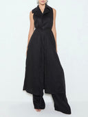 Exquisite Savina Linen Blend Lapel Midi Vest Tops