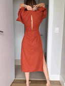 Bat Sleeve Lace-Up Dress