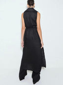 Exquisite Savina Linen Blend Lapel Midi Vest Tops