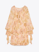 Beautiful Butterfly Kisses Floral Balloon Sleeve Elastic Waist Puff Hem Mini Dress