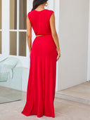 Modern Deep V-Neck Cutout Twist Knit Maxi Dress