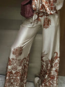 Exquisite Modern Feel Satin Unique Print Bell Sleeve Oversized Shirt