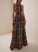 Exquisite Sexy Backless Unique Floral Print Suspender Maxi Dress