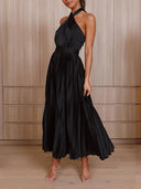 Neckline Pleated Vacation Party Midi Dresses